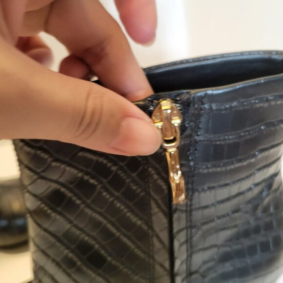 J. McLaughlin Black Croc-Embossed Ankle Boots - Picture 7 of 12